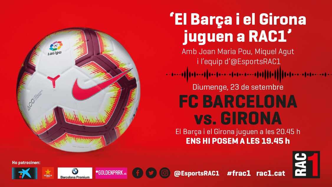 🎟Sortegem 1 entrada doble per al Camp Nou! 
👉Fes un RT per entrar al sorteig. 

⚽BARÇA🆚GIRONA
📆diumenge 23/09 ⏰20:45h
📍Camp Nou
🍀Sorteig dissabte al #TuDiràs