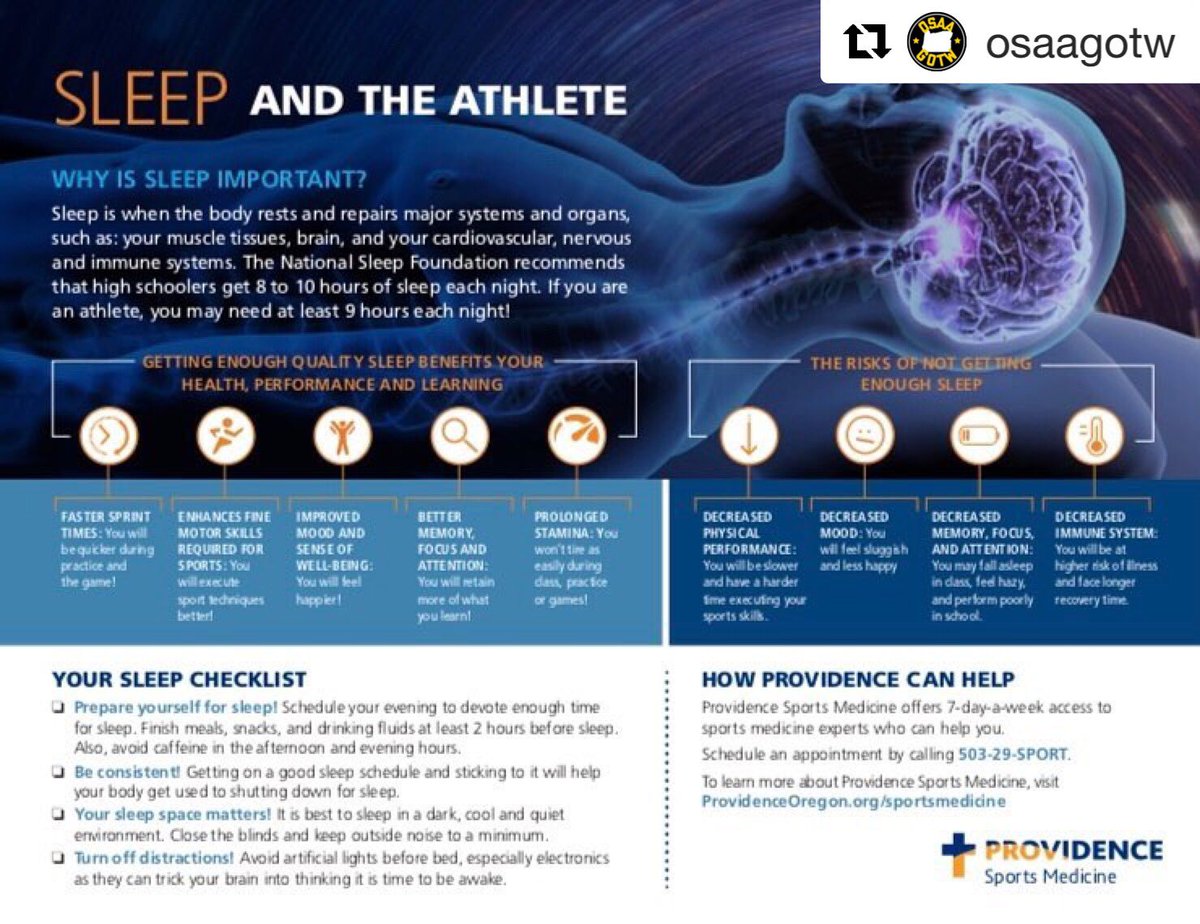Excellent to see this information on sleep for high school athletes coming from @MdHCSCS @ProvHealth #behavioralchange #sleep #recovery #brainhealth #eighthours #HighPerformance