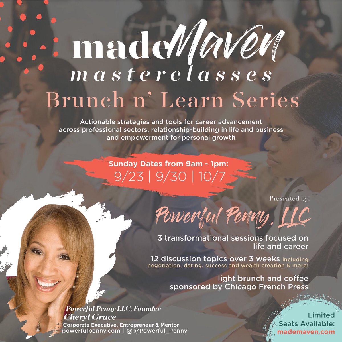 MadeMagazineUS's tweet image. Our Masterclass series is about kickstarting those choices! Joins us THIS Sunday from 9am to 1pm for the first class in the series. Corporate executive, entrepreneur and mentor Cheryl Grace will delve into real gems for life and career development! mademavenmasterclass.eventbrite.com.