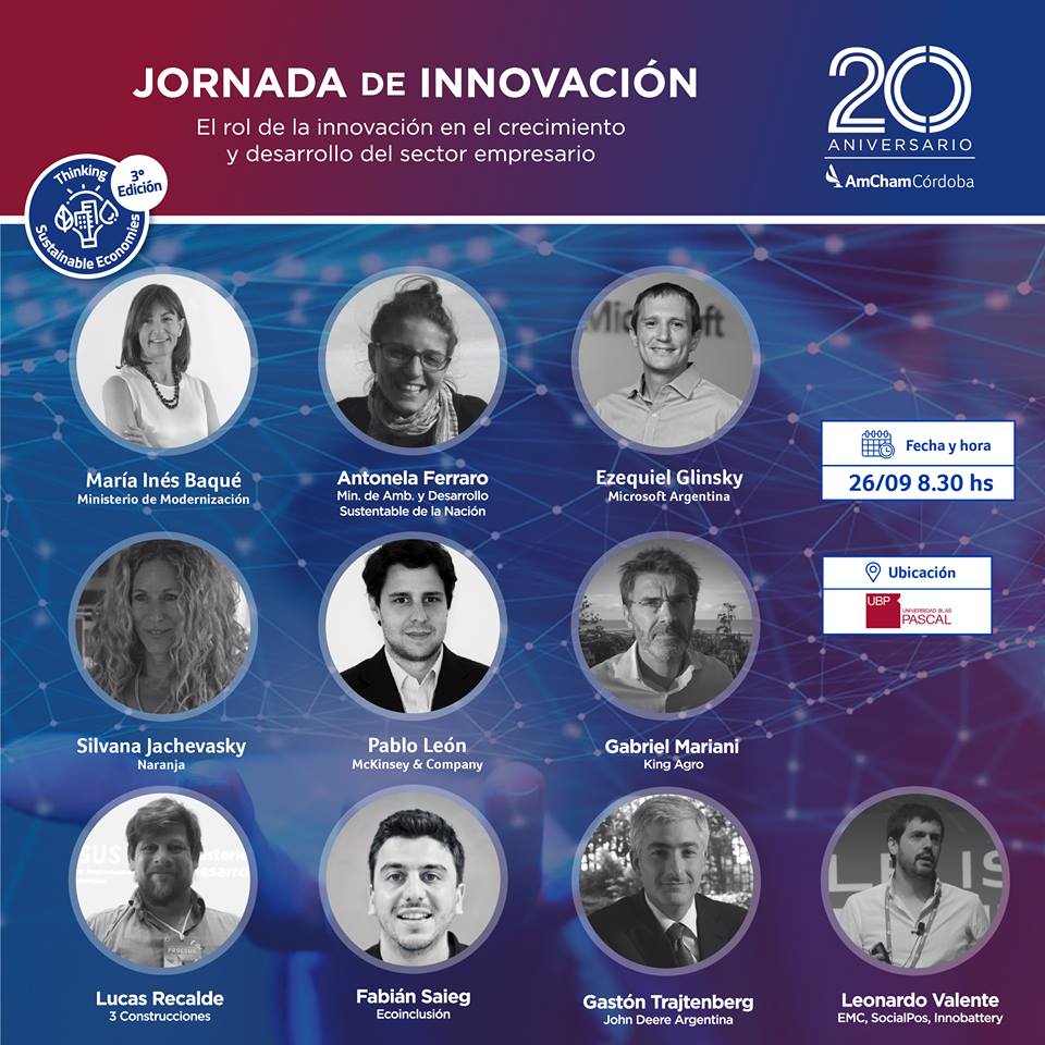 Los invitamos a la Jornada de Innovación: Thinking Sustainable Economies 2018 #InnovationAmCham que se desarrollará el 26 de septiembre en la <a href="/ubpascal/">Universidad Blas Pascal | UBP</a> 

¡Conocé a los oradores de la jornada y más información! ► ow.ly/1Own30lTakV 

#20AñosAmChamCórdoba