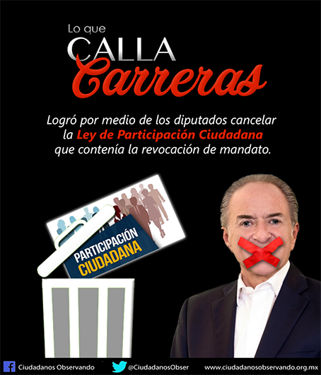 CiudadanosObser's tweet photo. #LoQueCallaCarreras Intervino para que los diputados de la peor legislatura de la historia rechazarán la Ley de Participación Ciudadana que contenía la revocación de mandato y presupuestos participativos. https://t.co/OlNYRYUDT6