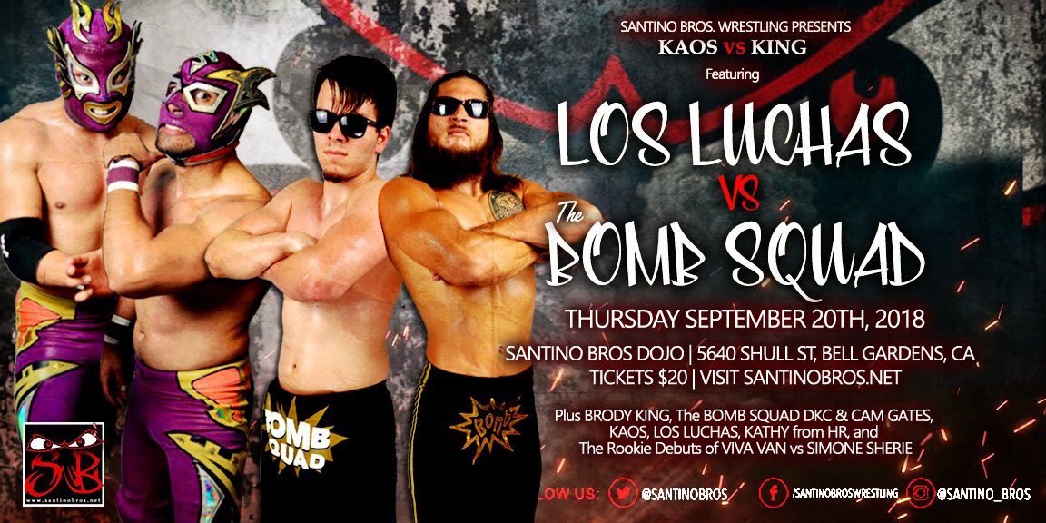 MarkinOut's tweet photo. TDA @SantinoBros Bell Gardens CA:@Brodyxking v @JoeyKaosMunoz/@vivavanofficial w/@Heatherisme v #SimoneSherie/@DomKubrick w/@HalstonBoddy v @mattvanda209/@Iamcamerongates @Dylankylecox v @losluchas/@TheDashingAdnan & MORE! GO SUPPORT #SantinoBros! https://t.co/PqqfcJlJY7
