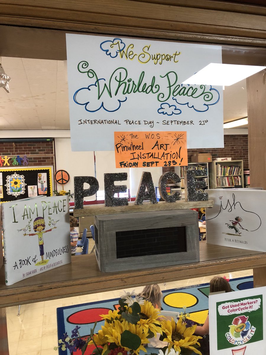 MrsPiteo's tweet photo. Pinwheels for Peace Day still in progress!! Our art installation will be ready for display on 9/28 (weather permitting) ☮️✌🏼@WOSnews https://t.co/HQeg6R0b8v