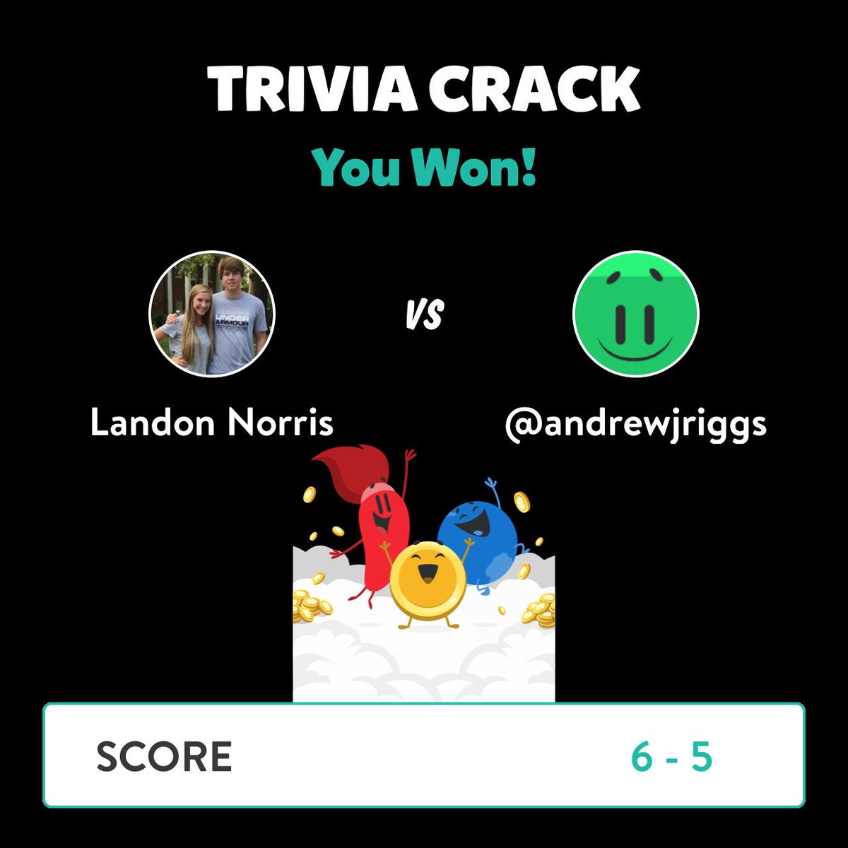 LandonNorris11's tweet photo. Landon Norris just won a game against @andrewjriggs in Trivia Crack!
https://t.co/KeWbsx3rBe https://t.co/vwAJlJu9xF