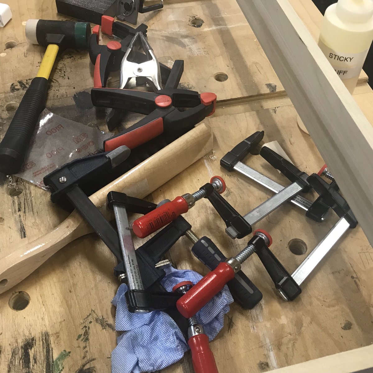 NickFerryBuilds's tweet photo. I have a new invention - we never seem to remember having to take out the tools when working on projects - I’m going to create a “Tool Amnesia” pill so we don’t remember having to put all the tools away - #messyshop #workbench #woodworking #clamps #nickferry #gamingtvliftcabinet https://t.co/OQTa2jtDSJ