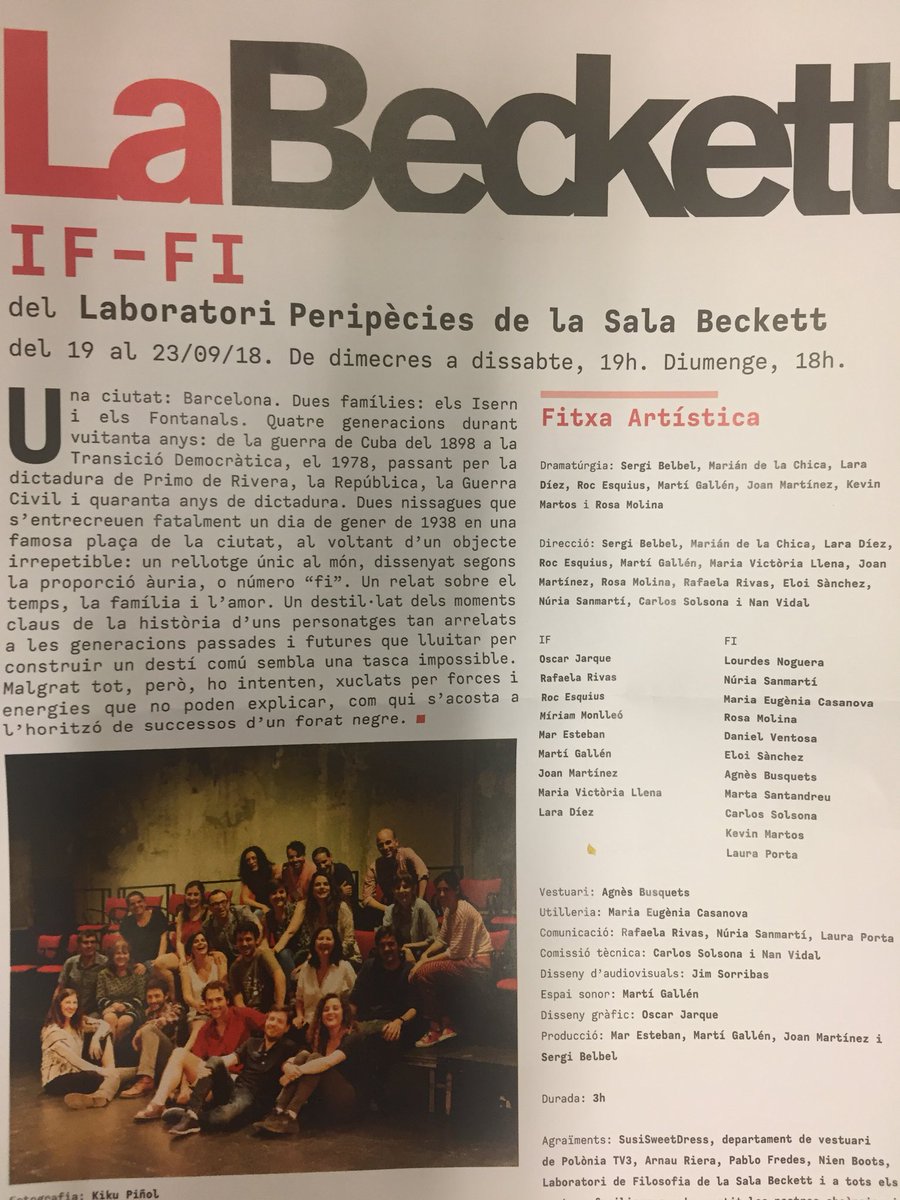 IF-FI Impressionant espectacle. 3 hores que passen volant! Imprescindible reflexió sobre el temps de <a href="/SergiBelbel/">Sergi Belbel</a> i el laboratori Peripècies de <a href="/salabeckett/">Sala Beckett</a> felicitats a tot l’equip!! No us la perdeu!!