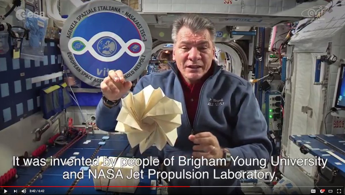 Astronaut Paolo Nespoli gives BYU engineers a shoutout from the International Space Station 🛰️ for their work with NASA on origami-inspired solar array concepts. 👍👍👍