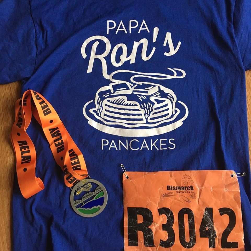 On Saturday September 15th, Heartview had 3 Marathon Teams participate in the Bismarck Marathon in honor of Ron Gerhardt, LAC. 1 team consisted of all HV staff(blue) , the 2nd team was headed up by Ron's daughter Sara (green) and the 3rd team was headed by Ron's son Tom (orange).