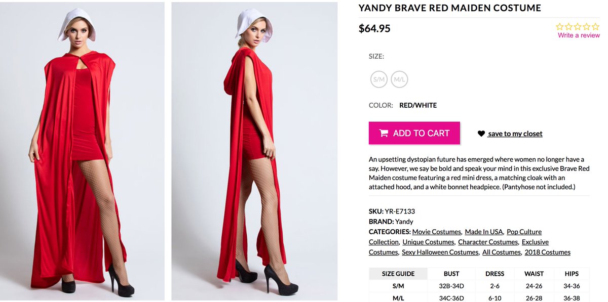 Магазин эротического белья снял с продажи наряд в стиле «Рассказа служанки» после критики в сети