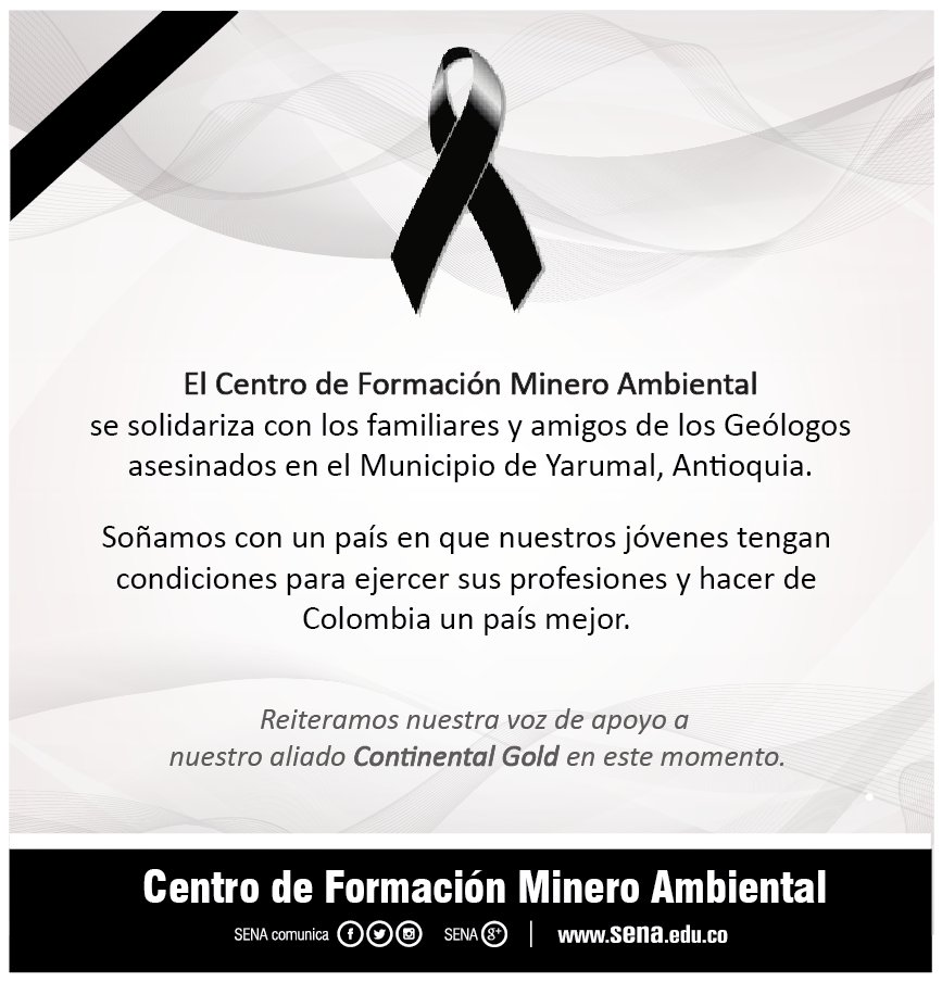 fggonzalezl's tweet photo. Desde El @SenaCfma lamentamos y rechazamos los actos de violencia contra los trabajadores de @CNLGold  
Expresamos nuestra solidaridad a su familia y compañeros.
 #NiUnaVidaMás #PorLosTrabajadoresMineros #MineríaBienHecha https://t.co/2se4lGqkoS