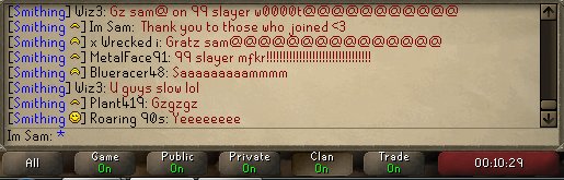SamsAFK's tweet photo. Thank you to everyone who turned up to my 99 Slayer party. I hope you all enjoyed it and got some luck from the drop party! One of my childhood dreams completed! @OldSchoolRS #OSRS #RuneScape #99Slayer #Party P.S. Follow @GatherOsrs for in-game events! <3 https://t.co/WEeGbM85YR