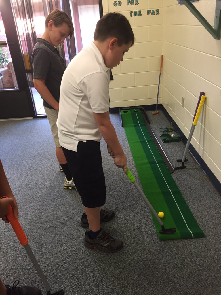 heatherjsmyth's tweet photo. Celebrating 4th grade rockstar results on ELA post test - first day using the putting green! 5th had fun with Kahoot πplus they got to putt β³οΈ#Rockyourschool @getyourteachon @OsceolaElem #AwesomeOsceola #vcsintervention https://t.co/J88BOroV0f