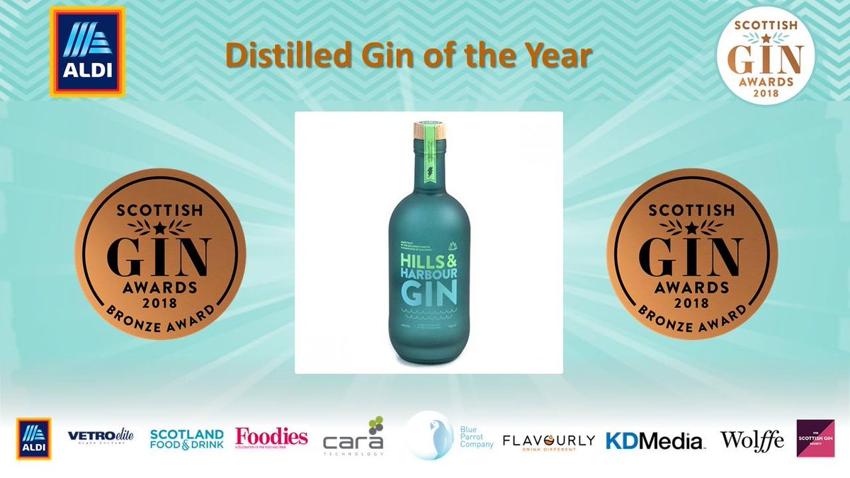 ScotGinAwards's tweet photo. The BRONZE MEDAL for Distilled Gin of the Year sponsored by @AldiUK goes to Hills &amp; Harbour Gin @craftydistills #scottishgin #ginawards18 #scotginawards18 https://t.co/FEfZ98BCP8