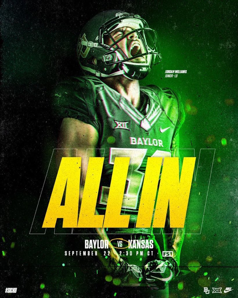 geauxgreen's tweet photo. BE @ the BEARWALK.
NOON
Support OUR Team!
#BUunified, #BUthere, #SicKU, #BUproud
Baylor vs. Kansas
Saturday, September 22
10:30 a.m. - 1:30 p.m. Tailgate
2:30 p.m. Game Time https://t.co/WZUQyjuTjX