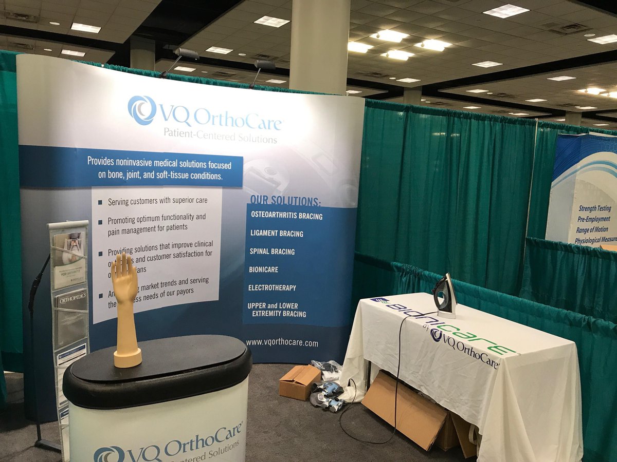 vqorthocare's tweet photo. Our booth at ASHT 2018 is getting ready for the start of the show tonight.  Come by to see the NEW BioniCare Hand System being showcased in booth #403 today and tomorrow in Dallas TX 

#ASHT2018 #nonopioid #nonnarcotic #nonopioidpainrelief #nonnarcoticpainrelief #BioniCare https://t.co/6sl2867Okt