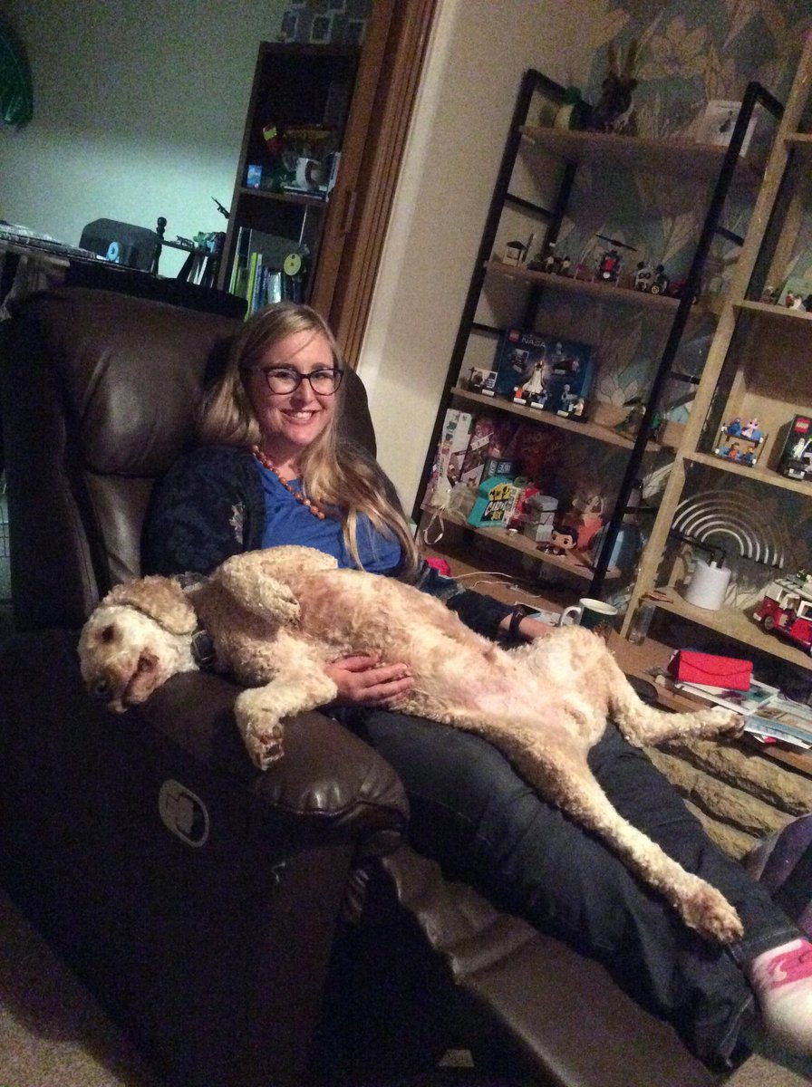 Dani_Barrington's tweet photo. It's nice to be welcomed home after a looooong day - our "lap dog" promptly fell asleep in this position. #ECRWASH2018 #GreatDay #WelcomeHome #Furbaby https://t.co/c9K7GRuIm4