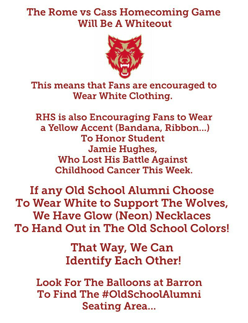 WestRomeAlumni's tweet photo. For all of the WONDERFUL Alumni who are attending tomorrow night's festivities! #ComeHomeForHomecoming #OldSchoolAlumni #EastRomeGladiators #MainHighPanthers #RomeHighHilltoppers #WestRomeChieftains https://t.co/WvplmgXS8B