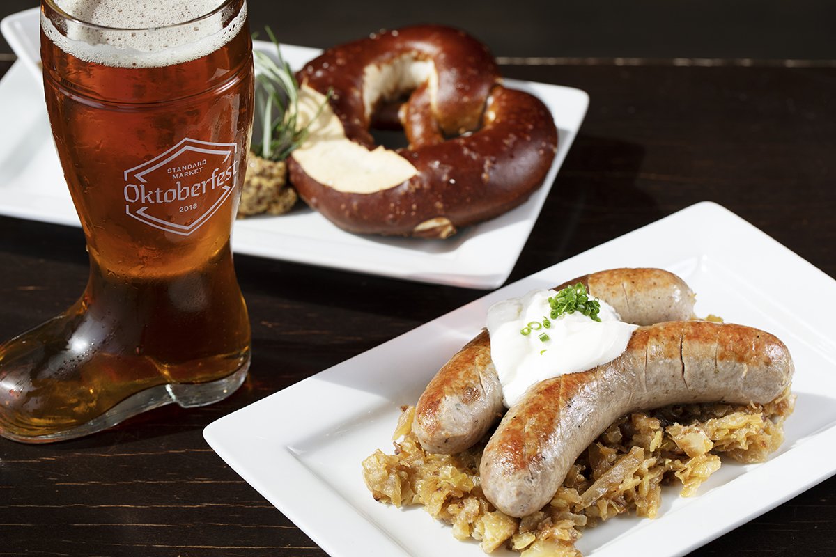 Bratwurst &amp; Sauerkraut, Pretzels with Beer Cheese, Spaetzel, and boots filled with beer. We're serving up all the Oktoberfest staples at #SMNaperville through Sunday. Get your 2018 Standard Market Oktoberfest boot while they last (boots also available at #SMWestmont). Prost!