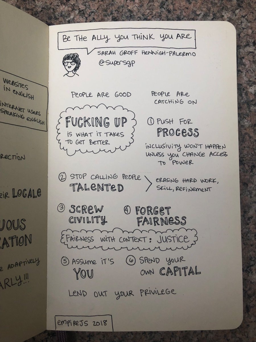 jessabean's tweet image. “Be the Ally You Think You Are” by @supersgp #empirejs #sketchnotes