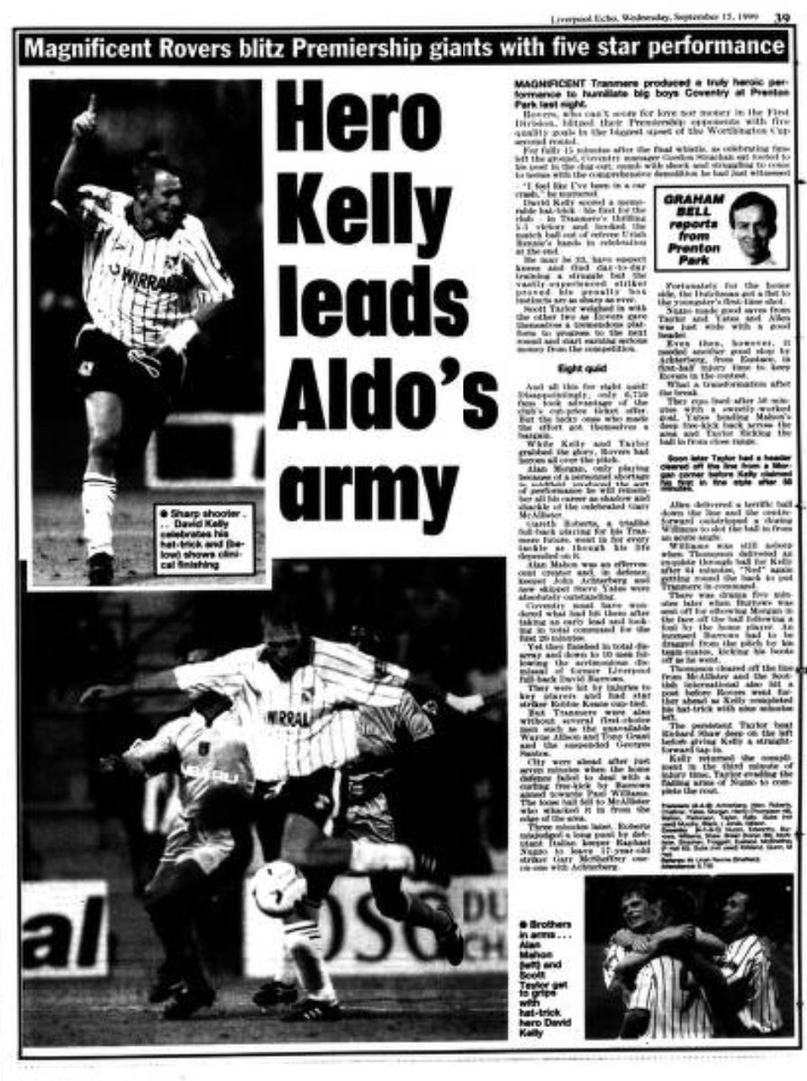 MoleyLUFC's tweet photo. @DoctorT1992 @lufcstats @TranmereRovers Yes from these Liverpool Echo reports you can clearly see Tranmere wore white shirts, charcoal shorts in both legs while Coventry lined up in their traditional light grey. https://t.co/iO2BSCHFeX