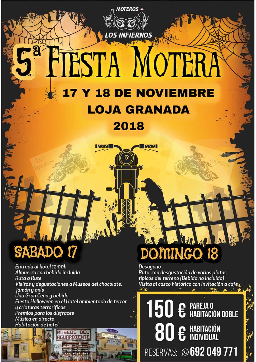 Aquí esta ya nuestra gran fiesta de halloween motera este año habrá muchas sorpresas QUE NO SALE EN EL CARTEL NO O LA PERDÁIS RESERVAR Y COMO NO PATALLA PARA VER PARA VER CARRERAS DE CHESTE