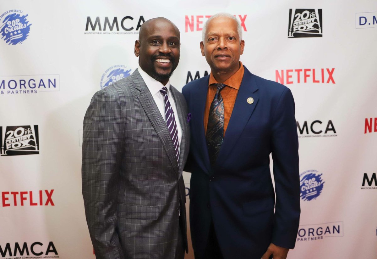 MMCADC's tweet photo. David Morgan, Co-Founder of MMCA (L) and Rep. Hank Johnson (R) pictured here at the MMCA reception to honor of Congressional Media Diversity Champions and the cast of “The Hate U Give”. 

@20thcenturyfox @netflix #DMorgan&amp;Partners  #cbcfalc2018 #diversityinmedia #mmcadc https://t.co/X5nvWH9SKt