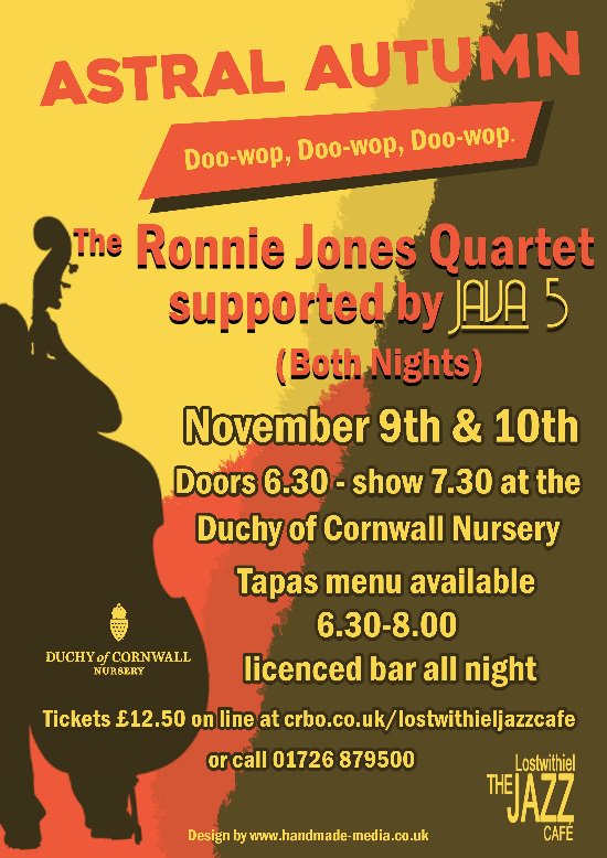 CRBO_BoxOffice's tweet photo. More #Jazz from Lostwithiel Jazz Cafe - Fri. 9th+Sat.10th Nov. @DuchyNursery  with @RJQuartet + support 'JAVA5' . #Tapas Menu. Licensed Bar. #Need2Book on @CRBO_BoxOffice Click > https://t.co/Z9s1TOaOGI Phone 01726 879500 Buy @VisitBodmin @LiskeardTIC https://t.co/maNDPdn97Z