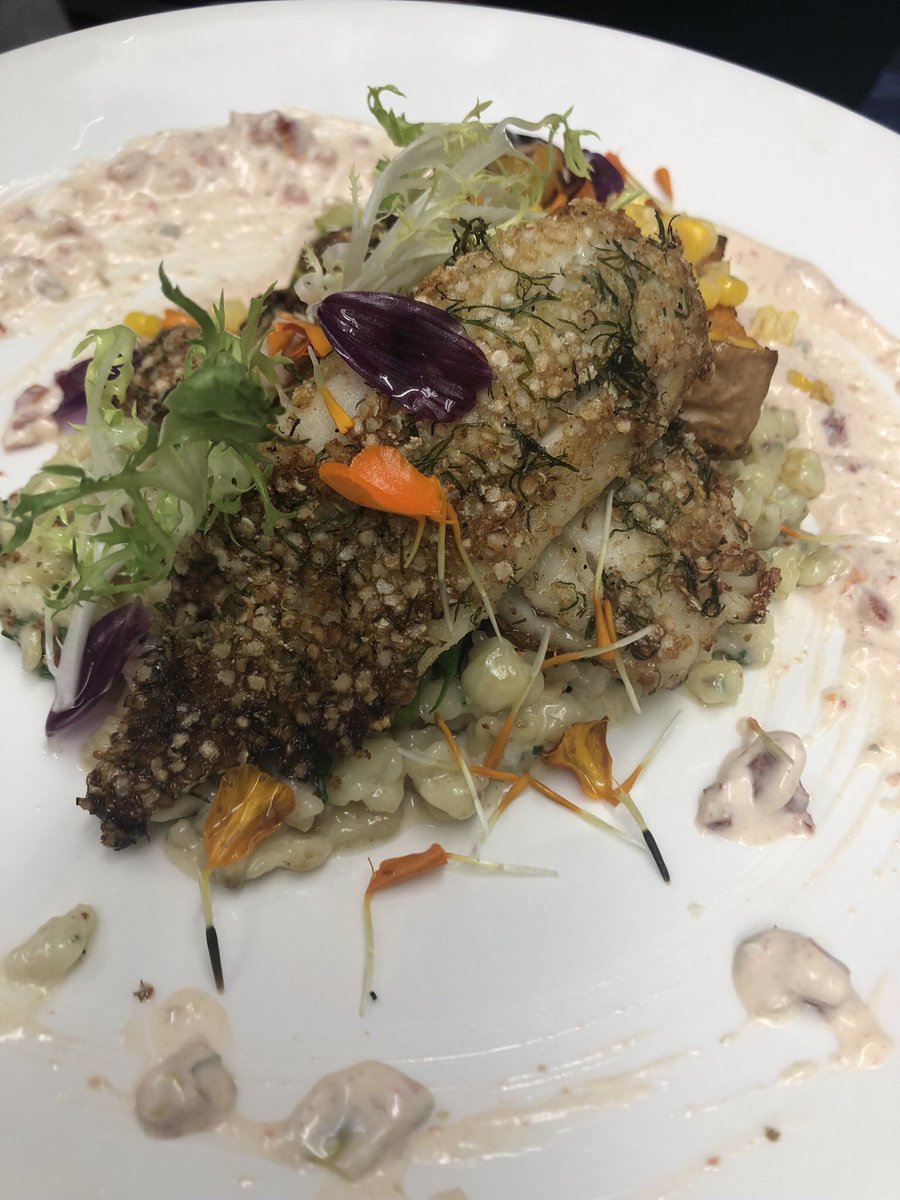 #davidsportdover #OntarioForDinner #VQAwithDinner #davidsportdover #feaston - representing #NorfolkCounty as an LCBO and VQA recognized facility featuring our month long Fall Harvest Menu - here’s our pan seared quinoa crusted pickerel sourced from Lake Erie by George Gibbons