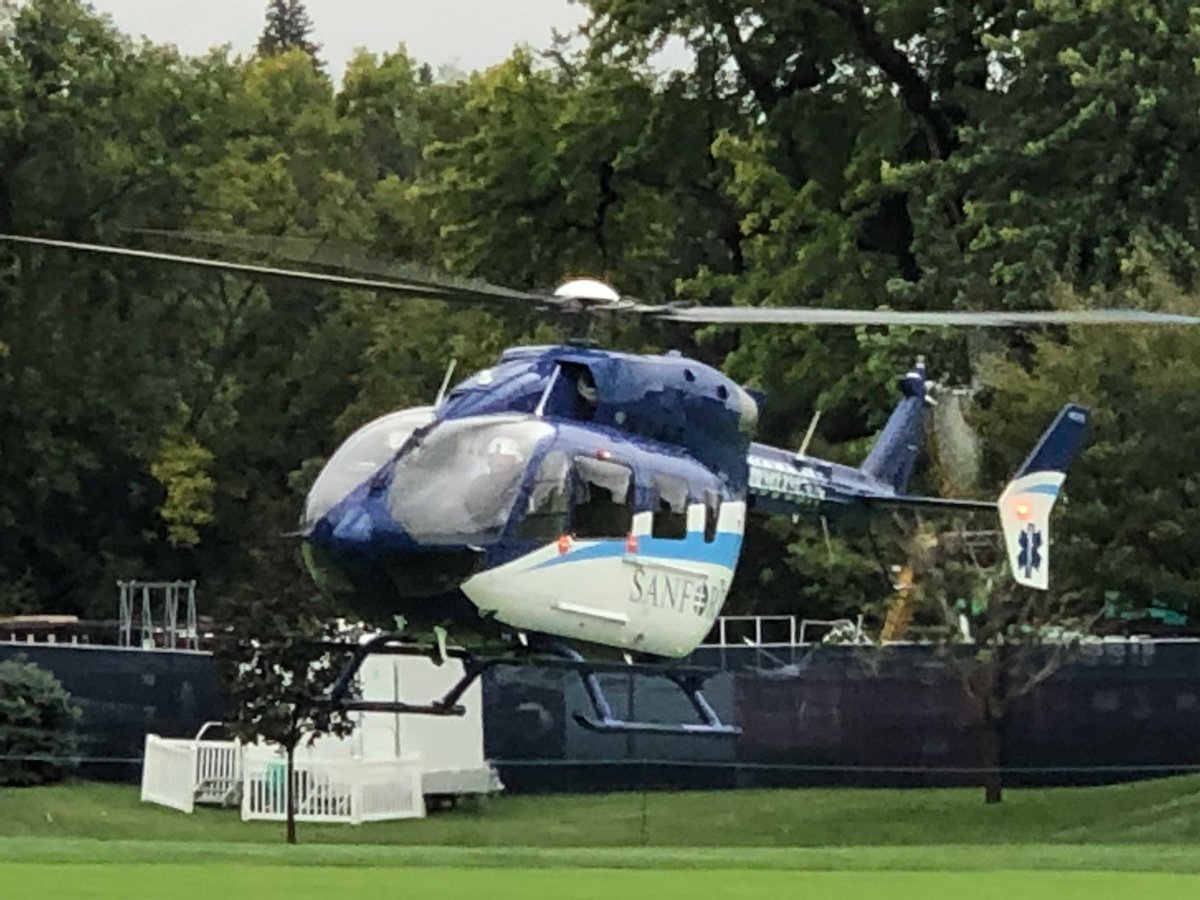 Sanford comes through a helicopter to help dry the fairways at MCC. #whenyour nameisontheprogram