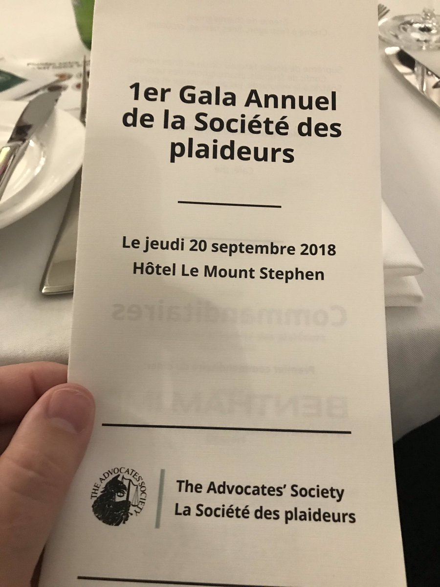 chorkins's tweet photo. In Montreal for the 1er Gala Angel de la Societé does Plaideurs (aka Montreal #EOT2018 @Advocates_Soc). Wagner CJC delivering the keynote on civility. Thanks to Lavery for the invite! https://t.co/nlssP27mK9