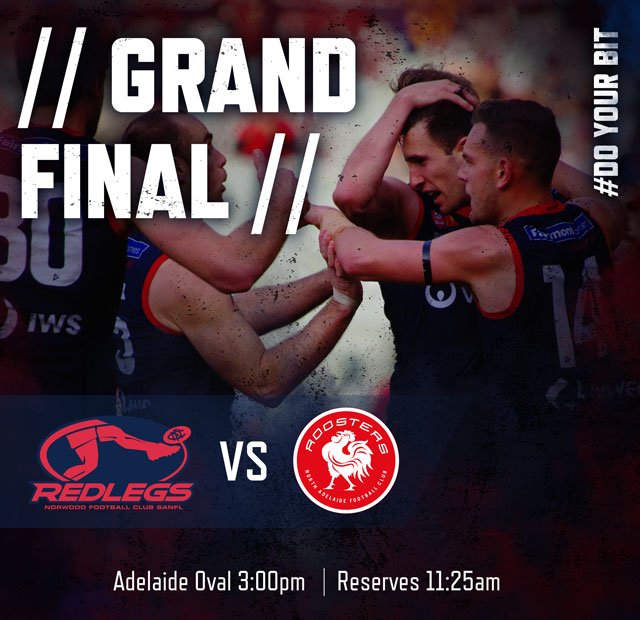 THE BIG DANCE IS UPON US! Get down to Adelaide Oval today to support our boys as we go head to head with the Roosters!
Details: 
📅 Sunday, September 23
🏉 Norwood FC vs North Adelaide
⏰ League 3:00pm Reserves: 11:25am
📍 Adelaide Oval 
🎫 Tickets can be purchased at the game!