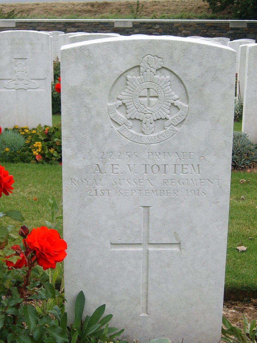 In my thoughts today,  my Great-uncle Albert Edward Victor Tottem Aged 20 on the 100th anniversary of his death 21st Sep 1918 16th Bn #RoyalSussexRegiment Unicorn Cemetery Vendhuile <a href="/RylSxRegt/">The Royal Sussex Regiment WW1</a> @WW1inHornsey #WW1 #OnThisDay #WeWillRememberThem