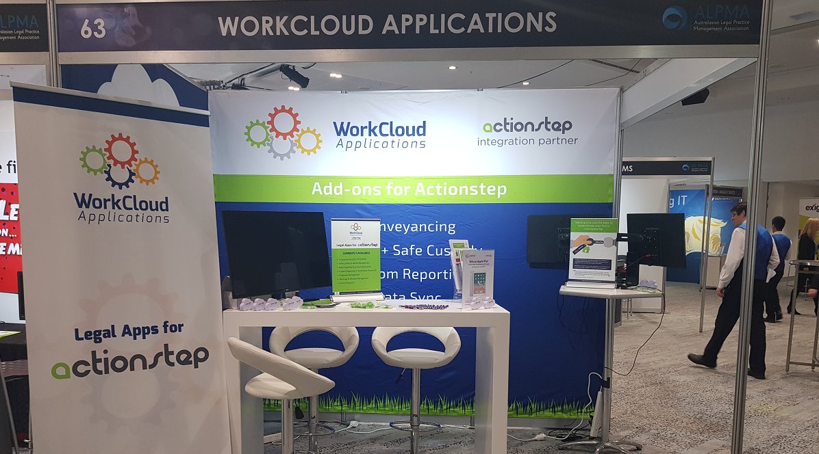 Actionstep's tweet photo. Interested in learning more about automating your conveyancing practice? Pop by the #ALPMA exhibits and see Greg from WorkCloud Applications @ stand 63. He can show you all the tips and tricks to save you time and money with @Actionstep #legaltech #lawtech @AusLegalPracMgt https://t.co/YchNotzQ0y