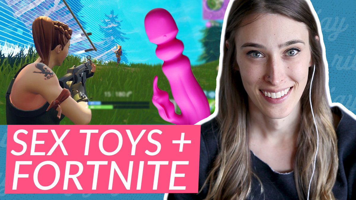 a big dildo in the center. and the words "sex toys plus fortnite"...