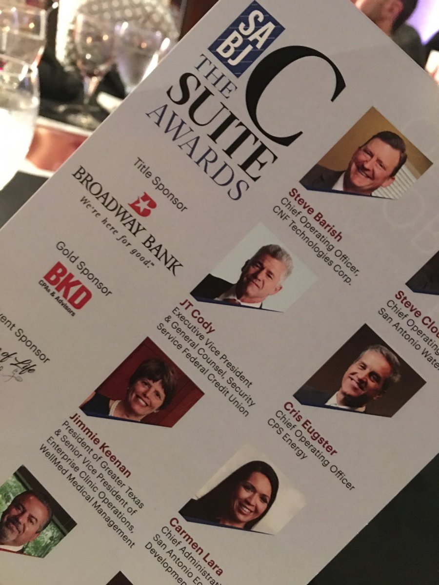 BritStratCEO's tweet photo. So proud to celebrate @EPIcenterUS board chair and @cpsenergy COO Cris Eugster as a recipient of the @SABizJournal C-Suite Awards! Thanks #bkdsa for hosting me tonight. https://t.co/klyic3lk9g