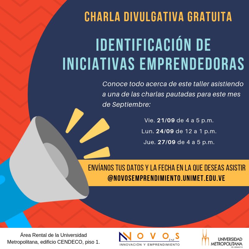 Novosemprende's tweet photo. Este 3 de Octubre incia nuestro Taller de Identificación de Iniciativas Emprendedoras y podrás obtener más información sobre este en nuestras charlas divulgativas totalmente gratuitas. https://t.co/L3ogk72YsE