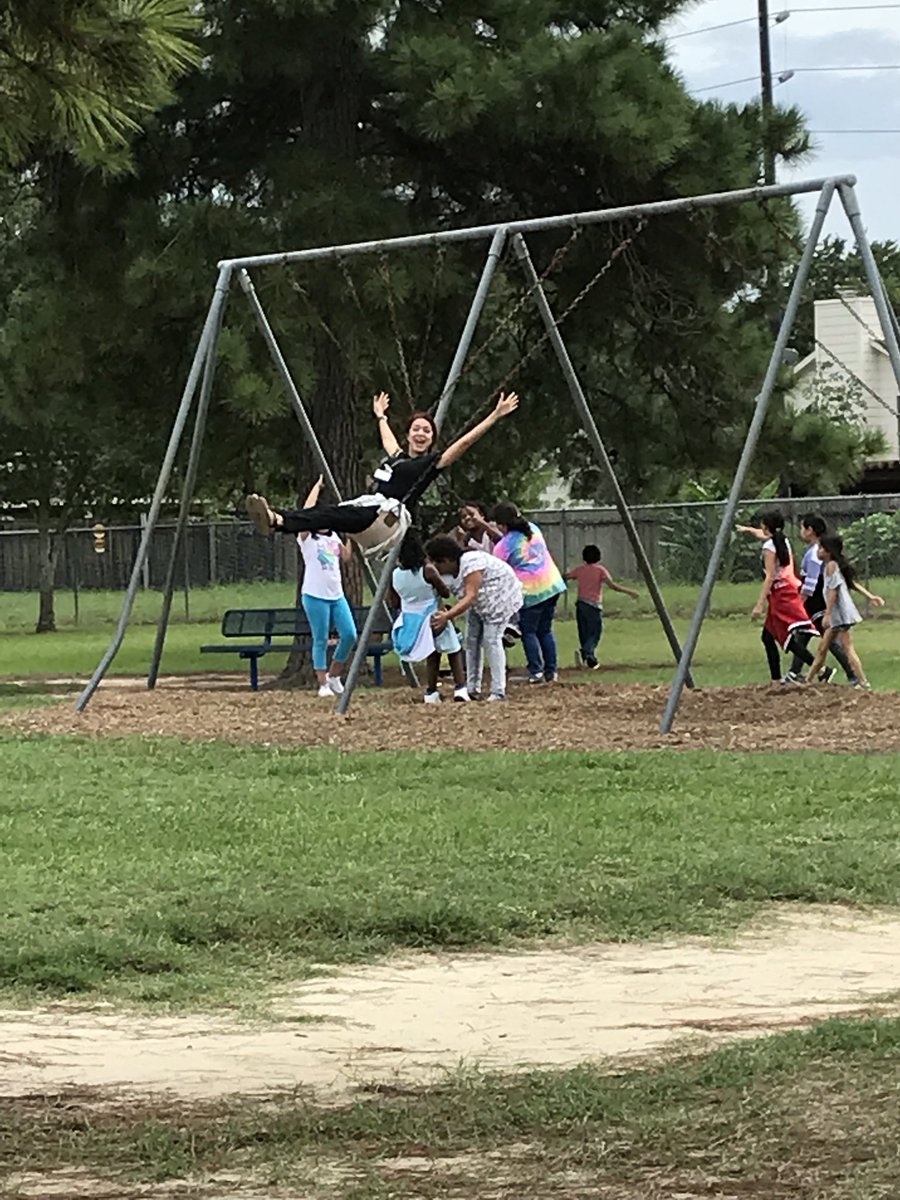 Ms. Reyes enjoying recess just as much as the kids! @ReyesCFISD #gleasonproud