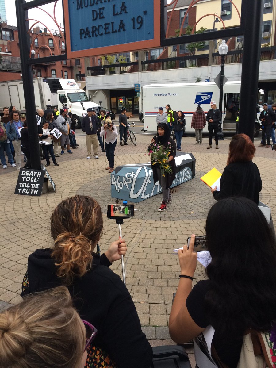 ConMijente's tweet photo. Lies about the death toll began soon after #Hurricanaria. Trump and mainstream news outlets have tried to downplay the number of lives lost due to the storm and the government's negligence. #PRDayofAction #DecolonizePR #4645boricuas #1YearAfterMaria https://t.co/We7kV3xQSM