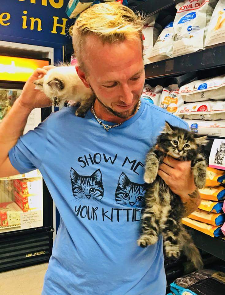 pdctrescue's tweet photo. Puff and Milo are the only 2 kittens left of the 6 kitten litter we have up for adoption and they are at #medhat Animal World this week. No wonder Rob loves his job so much! #AdoptDontShop  #supportlocal https://t.co/3fJJ4AtuFI