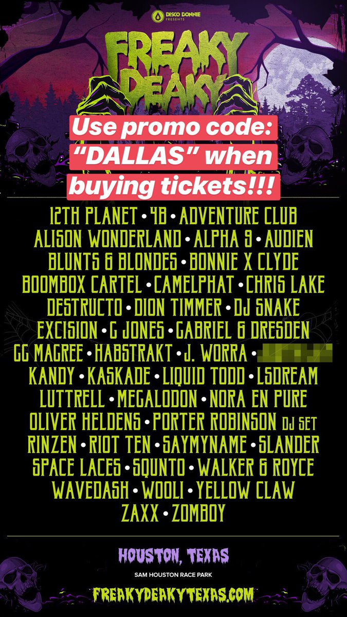 PreetiKumar97's tweet photo. 🎃 FREAKY DEAKY is almost here!!! 🧟‍♂️

Use promo code: “DALLAS” when checking out and get merch for $5 more + a discount on your tickets! https://t.co/axkQ006tC6