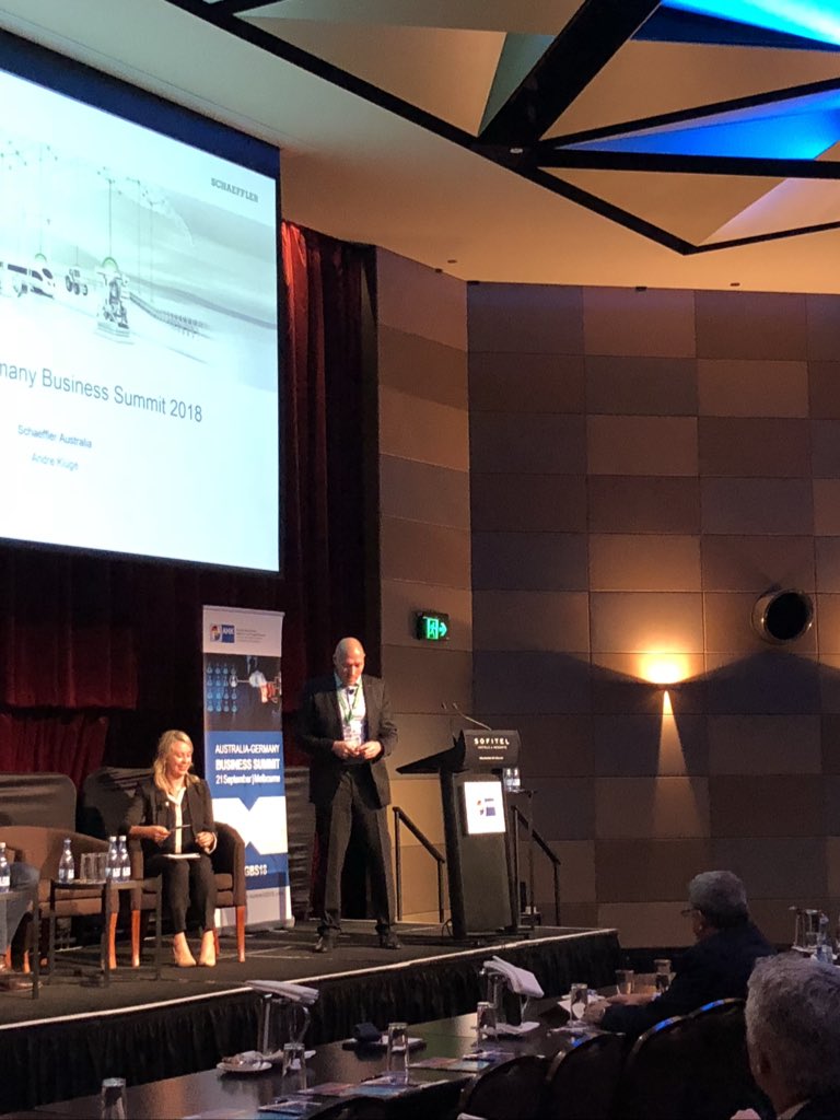 GermanChamberOz's tweet image. Andre Kluge, Country Manager Australia-Pacific, Schaeffler, gives an introduction into the topic #BigData #internetofthings #Digitalisation @SchaefflerGroup #AGBS18