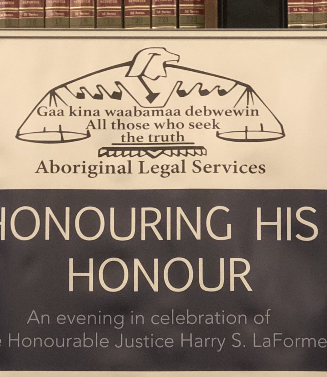 So privileged to be on hand to honour Justice Harry LaForme on his retirement from the #OCA tonight - so many amazing committed people here to bask in his glow... @OzIndigenous @KarenDrake @makwa_di @LawSocietyLSO @OsgoodeNews @UTLawIIO