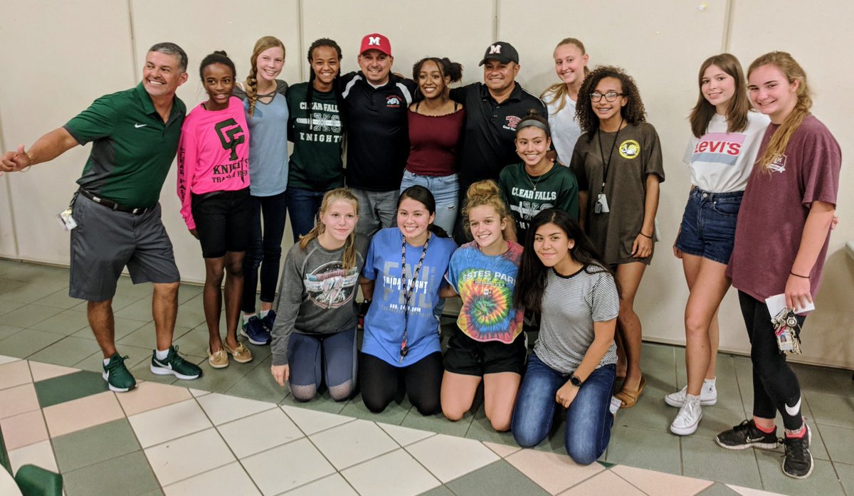 KnightsRunning's tweet photo. McFarland USA runners, Thomas Valles and Johnny Sameniego, reminding our #KnightsRunning to "Be a Champion in Life" . Wise words from Coach Jim White. @CCISDAthletics @CFHS_Knights https://t.co/sBRq1HbFnU
