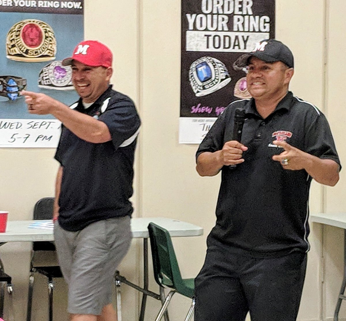 KnightsRunning's tweet photo. McFarland USA runners, Thomas Valles and Johnny Sameniego, reminding our #KnightsRunning to "Be a Champion in Life" . Wise words from Coach Jim White. @CCISDAthletics @CFHS_Knights https://t.co/sBRq1HbFnU