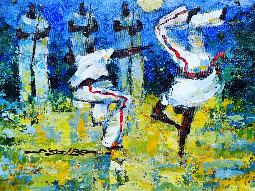 The capoeira painting recalls the history of Brazil. It seeks to convey the  movements of a Brazilian culture through the colors of the flag. #art  #exclusive #artist #paint #artwork #brazilianshop #drawing #brazilianart #, image size:1024x768