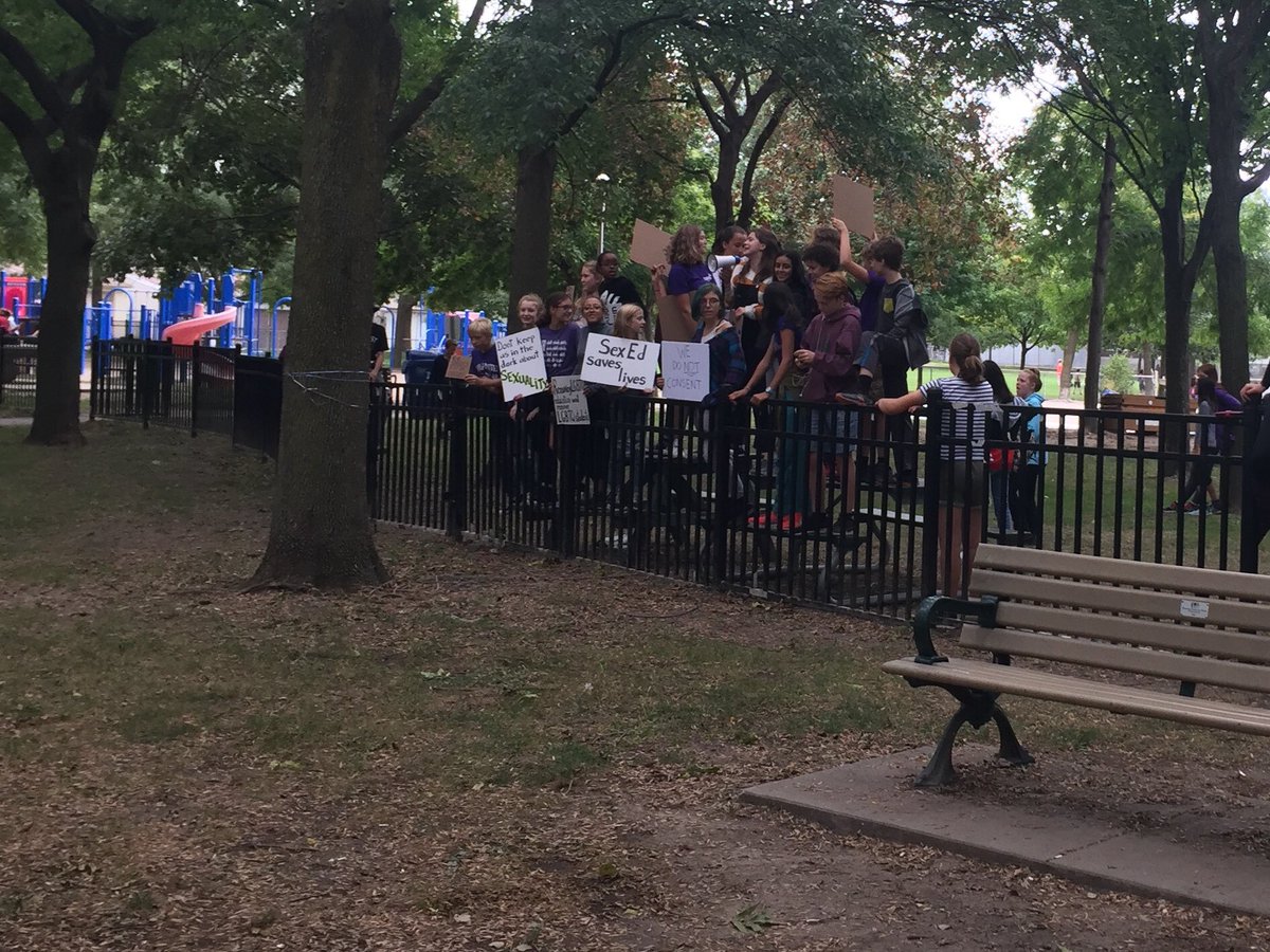 MaritStiles's tweet image. Students at Delta middle school in Toronto sent me this awesome photo of their protest today. From Parry Sound to Oakville to Ottawa to Niagara, more students will be out tomorrow. They want to #SaveSexEd and the indigenous curriculum writing. They deserve to be heard