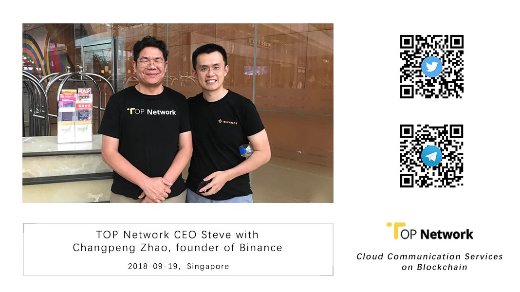 topnetwork_top's tweet photo. TOP Network CEO and CFO with Changpeng Zhao, founder of @binance , one of the largest crypto exchange in the world  #TOPNetwork  #ConsensusSingapore https://t.co/KPNLdd5MQt