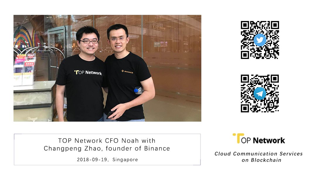 topnetwork_top's tweet photo. TOP Network CEO and CFO with Changpeng Zhao, founder of @binance , one of the largest crypto exchange in the world  #TOPNetwork  #ConsensusSingapore https://t.co/KPNLdd5MQt