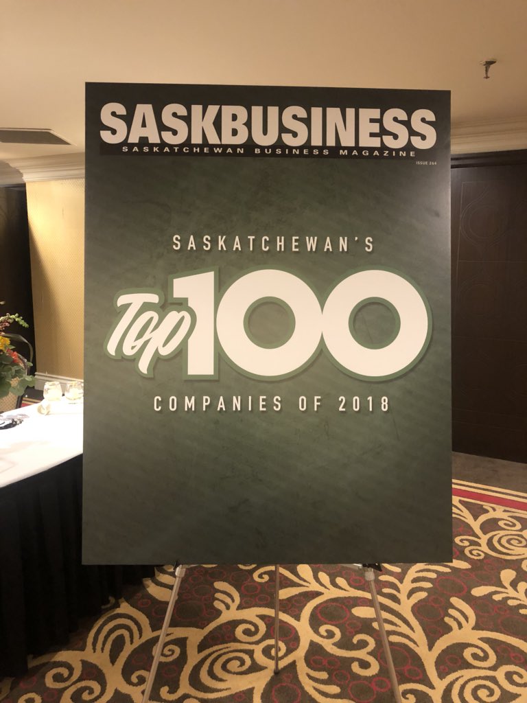 Thx <a href="/saskbusmag/">Sask Business Mag</a> for revealing #Saskatchewan Top 100 Companies of 2018. Thx to our dedicated employees, we’re proud to be on the list.