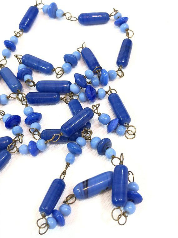 buff.ly/2QSWLdw Gorgeous Antique Flapper Necklace! Lapis & Perwinkle Glass Beads. #vintagejewelry #blue #beadednecklace #flappernecklace #greatgatsby #longnecklace #etsymntt #etsy #etsyvintage